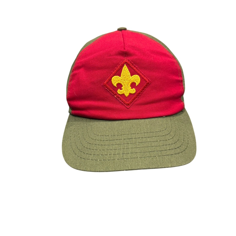 Boy Scouts of America Hat Boys OSFM Green Red Good Fleur-de-lis Snapback Cap